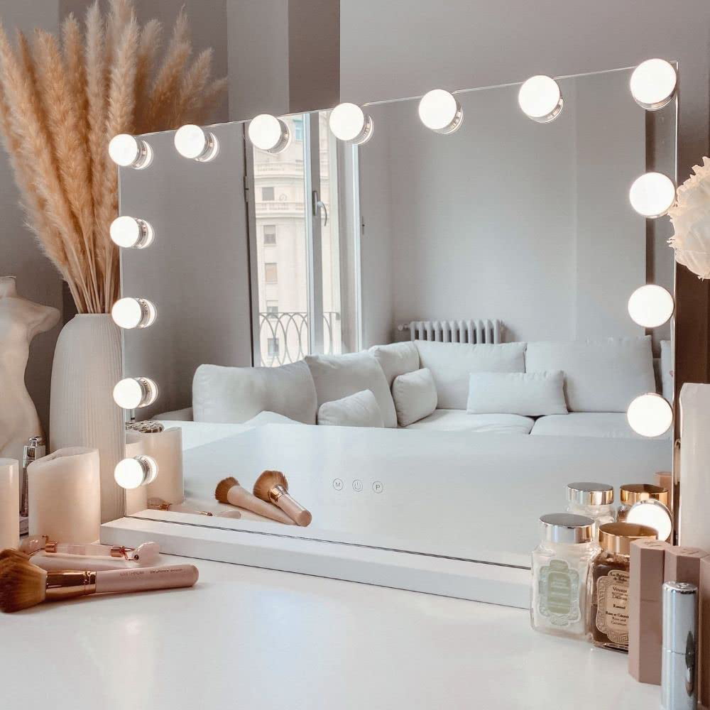 Vanity Mirror with Lights, Hollywood Lighted Makeup Mirror with 15 Dimmable LED Bulbs, 3 Colors Modes