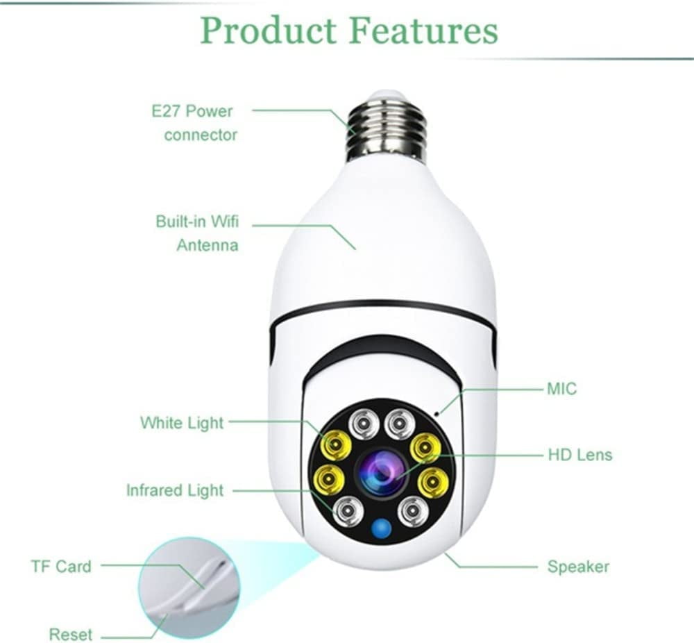 Light Bulb Camera, 2 Pack 5G Wireless WiFi Security Camera 1080p,WiFi Smart 360 Surveillance Camera for Indoor and Outdoor, Light Socket Camera with Real-time Motion Detection,Night Vision