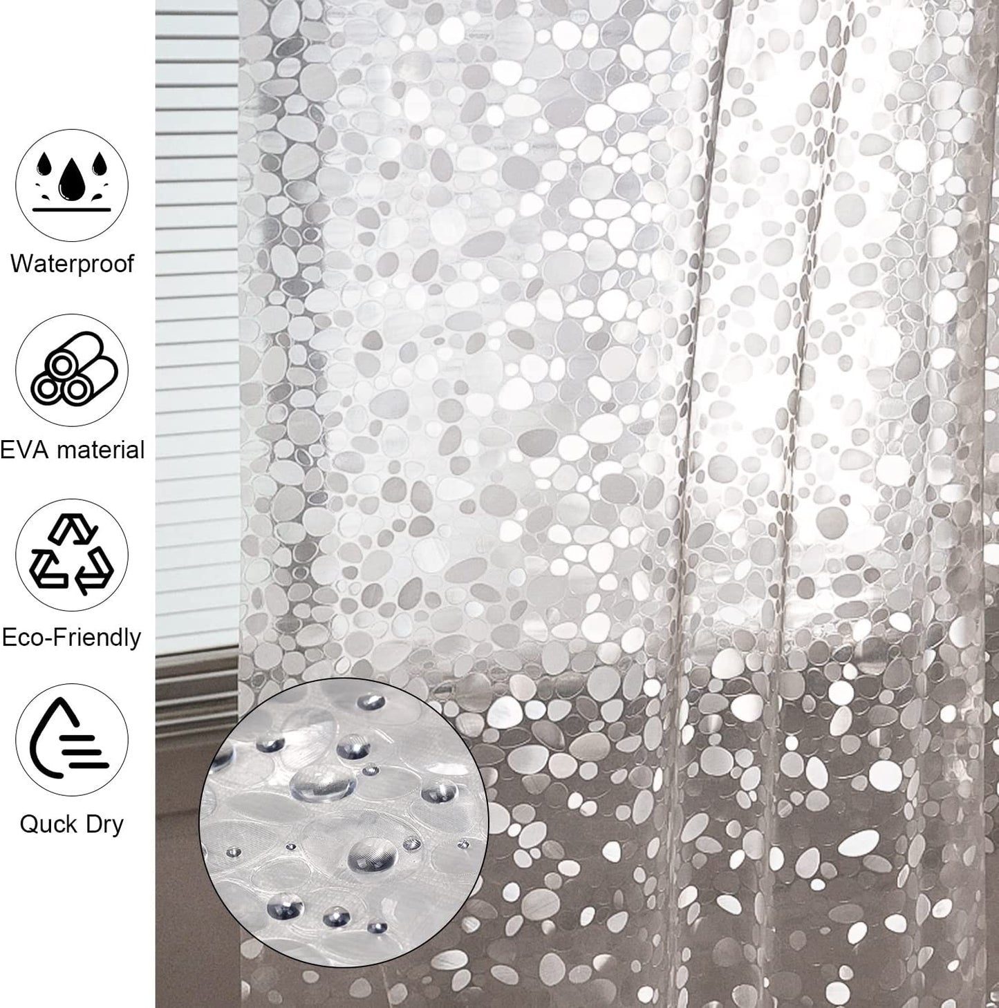 Waterproof Shower Curtain Liner, EVA Shower Curtain , Shower Liner for Shower Stall, Bathtubs, 72 x 72, 3D Pattern Watercube