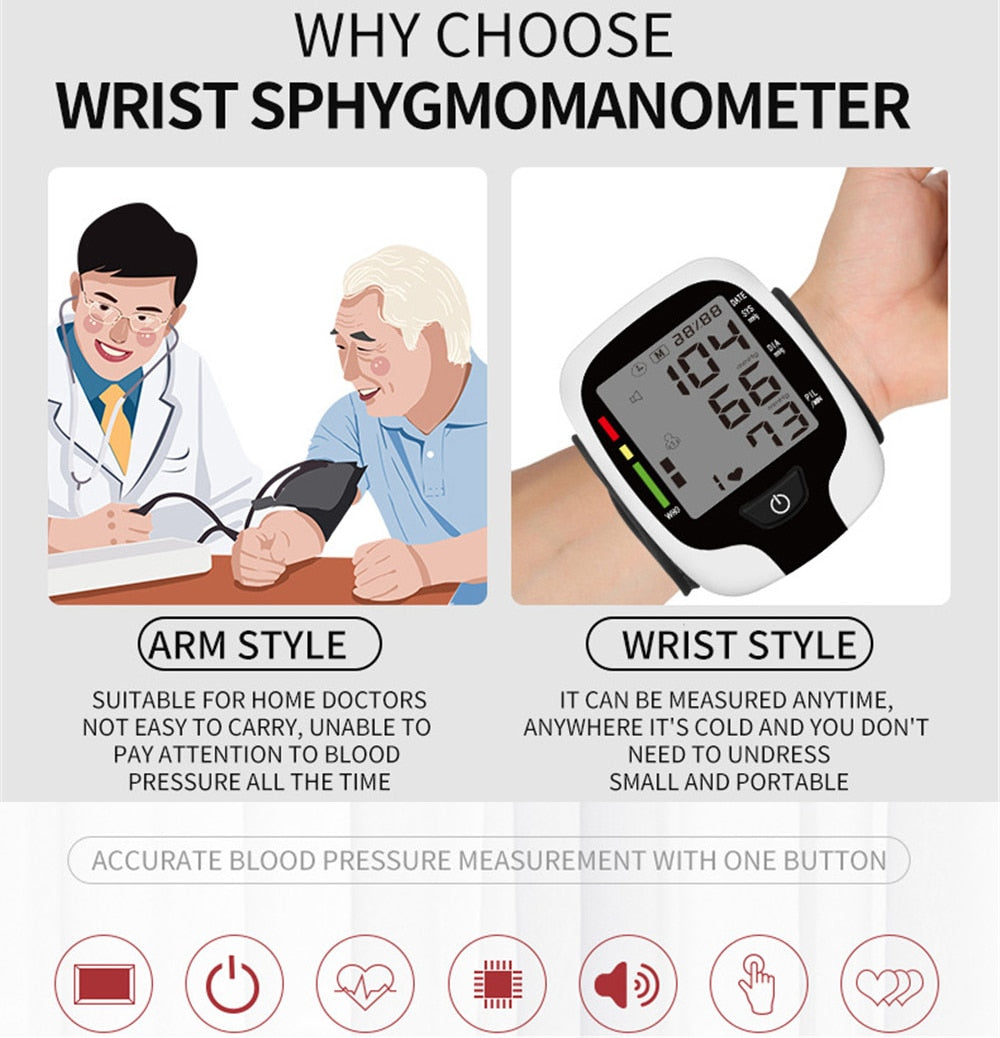 Blood Pressure Monitor With Heart Rate - Automatic BP Wrist Cuff Blood Pressure Machine with Heart Rate, Memory and Carrying Case
