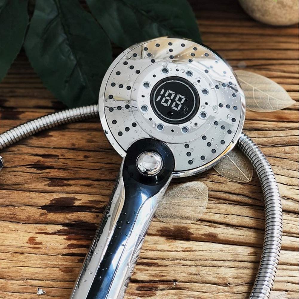 Shower Head, Digital Display Handheld Shower Head Portable Hand Held Shower Tool Head with 3 Colors Temperature Control