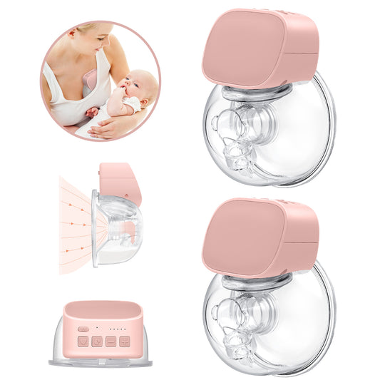 Yadala 2Pcs Breast Pump - Electric Hands-Free Portable Breastfeeding Breastpump, Spill-Proof Ultra-Quiet Pain Free Breast Pump,Light Pink