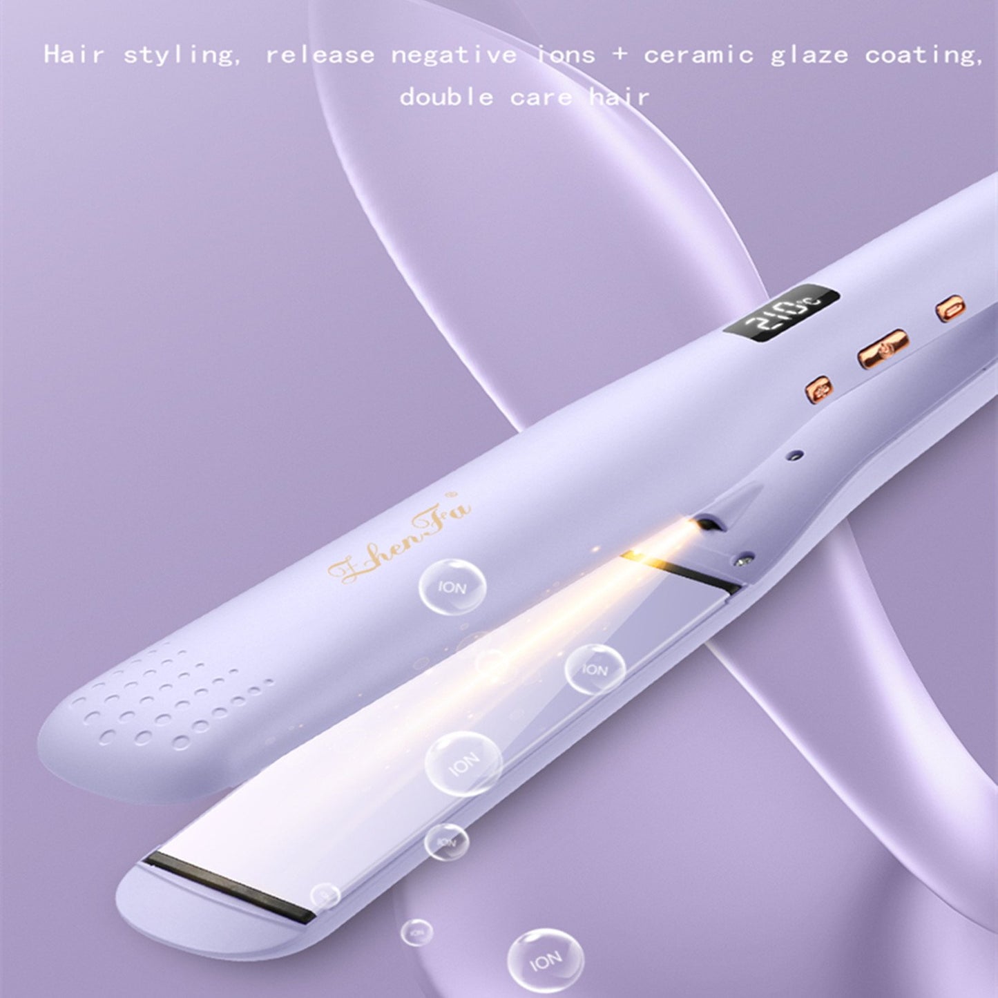 Jungle Wave Flat Iron, 1.75" Extra-Large 3D Floating Ceramic Hair Straightener and Curler with 20 Million cm³ Anion Outlet, Purple