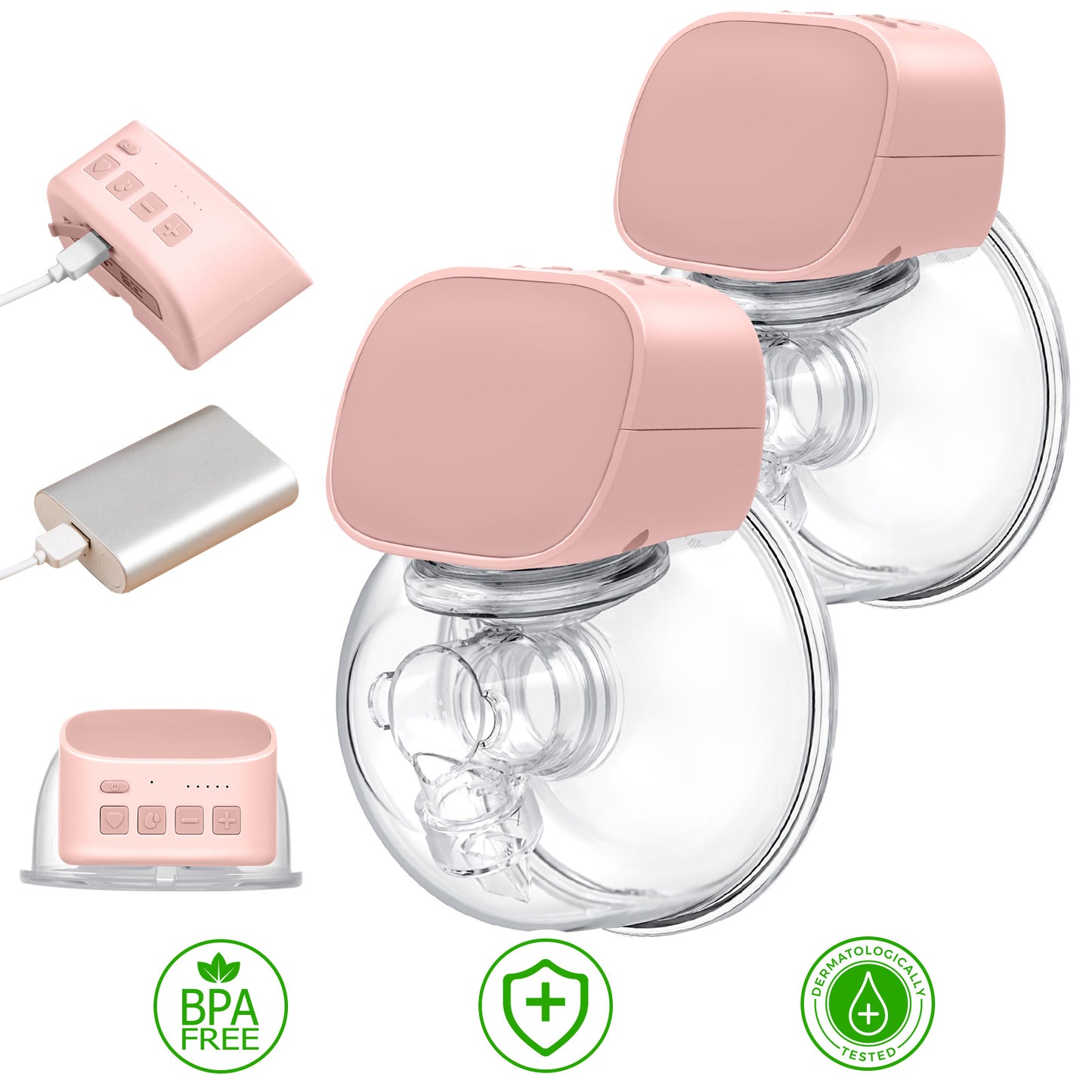 Yadala 2Pcs Breast Pump - Electric Hands-Free Portable Breastfeeding Breastpump, Spill-Proof Ultra-Quiet Pain Free Breast Pump,Light Pink