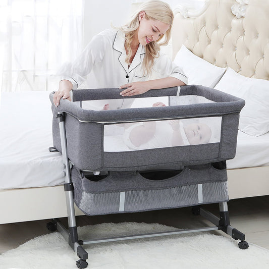 Baby Bassinet, 3 in 1 Bedside Sleeper Adjustable Bassinet Sleeper Portable Bedside Crib Easy to Assemble Bassinets for Newborn Infants, Gray