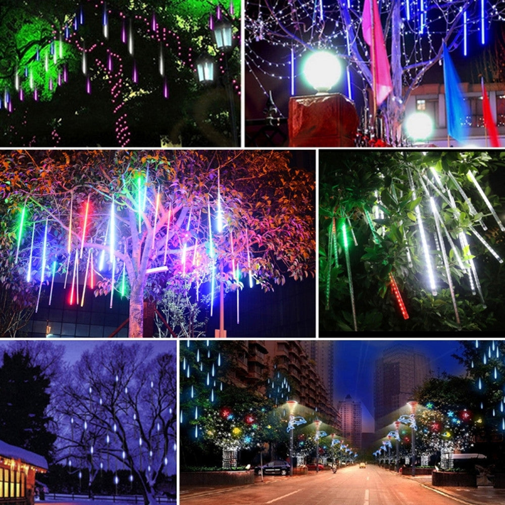 Meteor Shower Lights 30CM Snowfall Rain Icicle Drop 192LED Light For Holiday Xmas Party Outdoor Decor