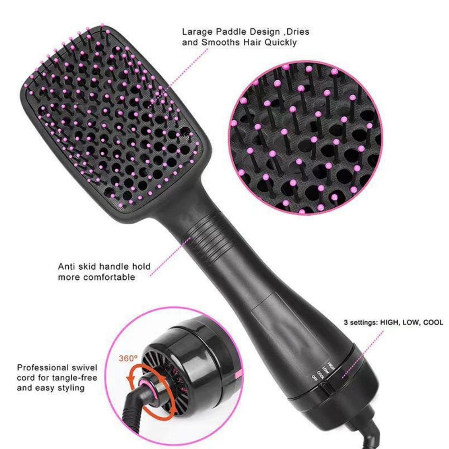Hair Dryer 2 in 1, One-Step Blow Dryer with Comb, Negative Ion Hair Dryer Detangle, Dry and Smooth Hair
