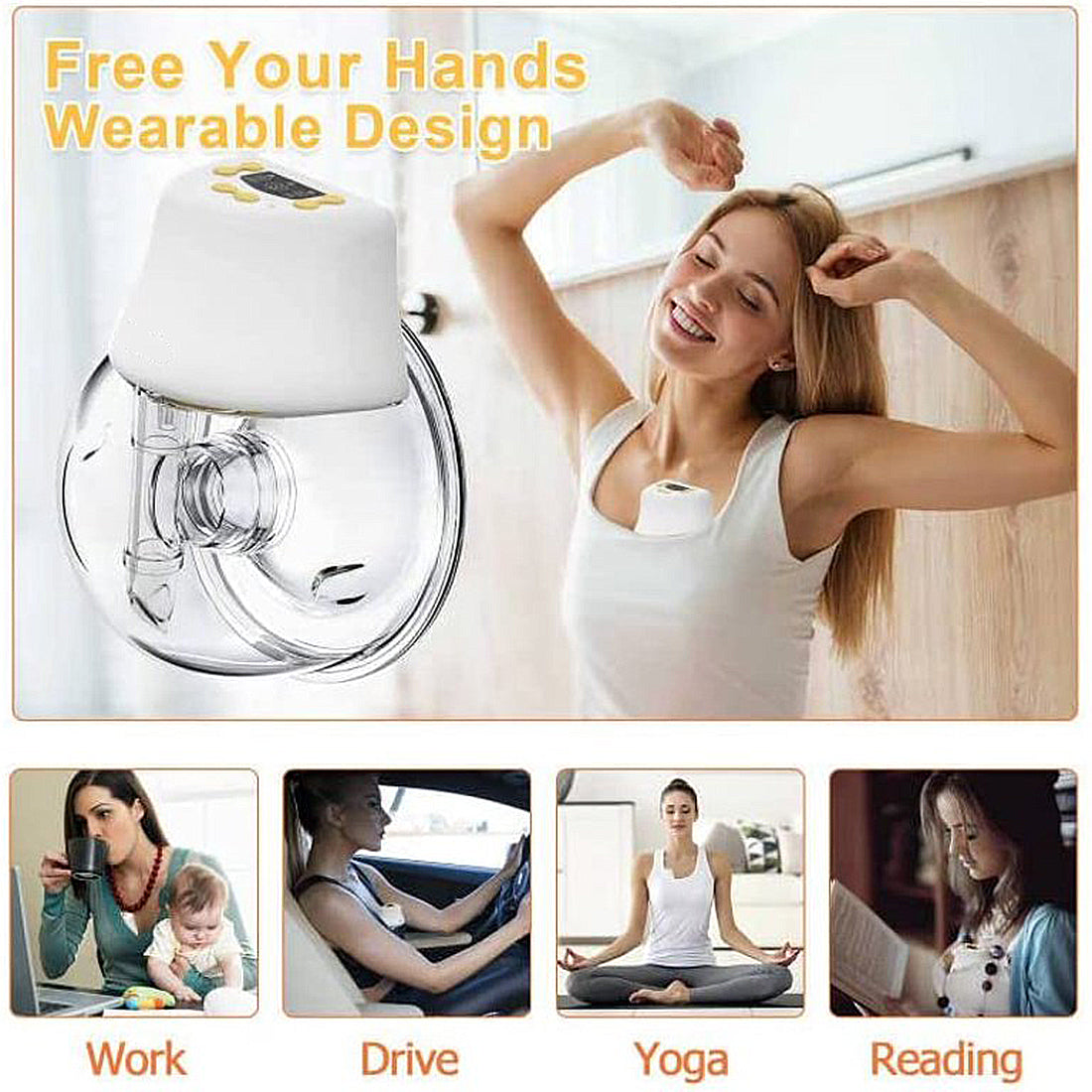 Wearable Breast Pump, Hands Free Electric Breast Pump with 3 Modes, 9 Levels and Breast Milk Storage Bag