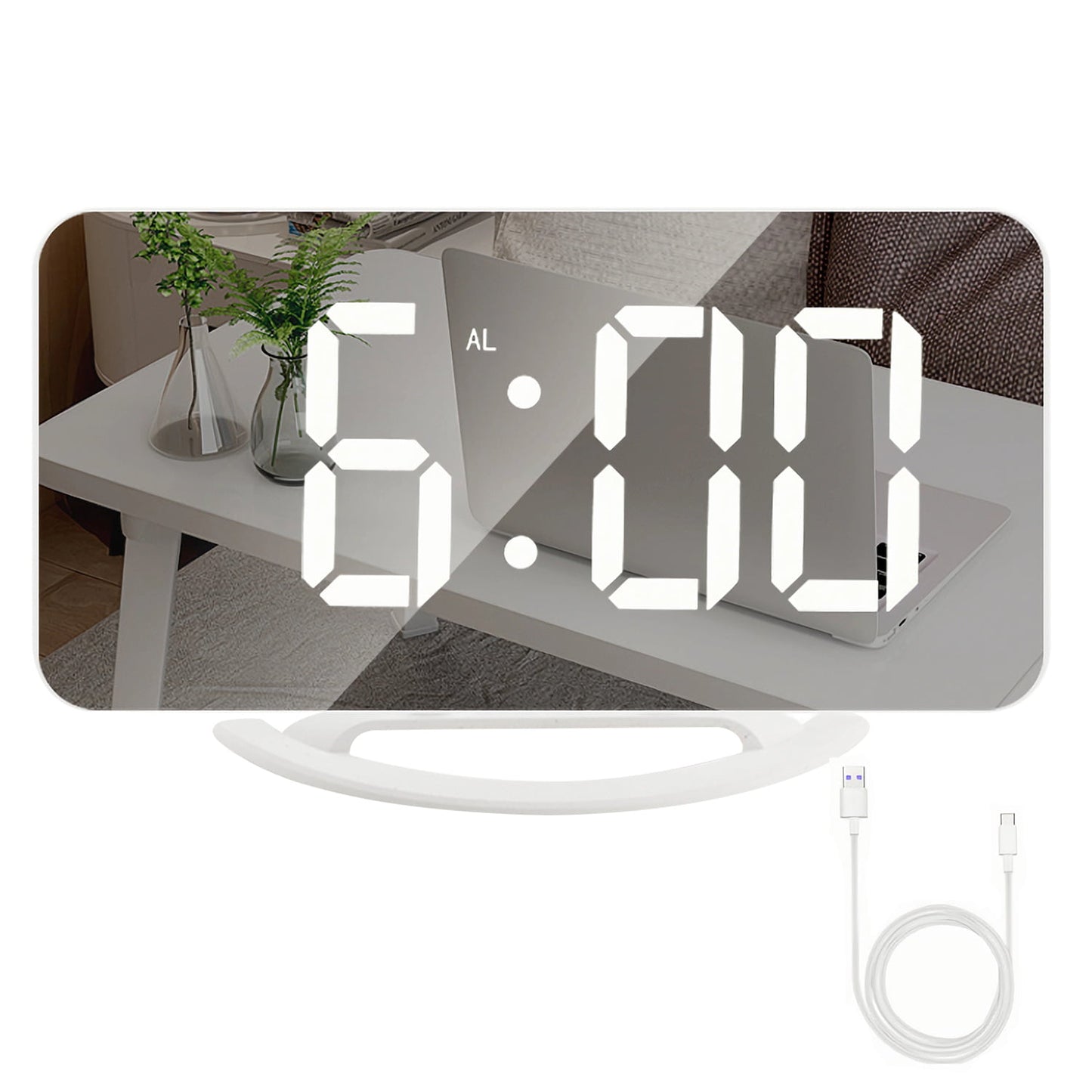 Digital Alarm Clock, LED Mirrored Clocks Large Display with 3 Diming Mode & Snooze for Bedroom Home Office