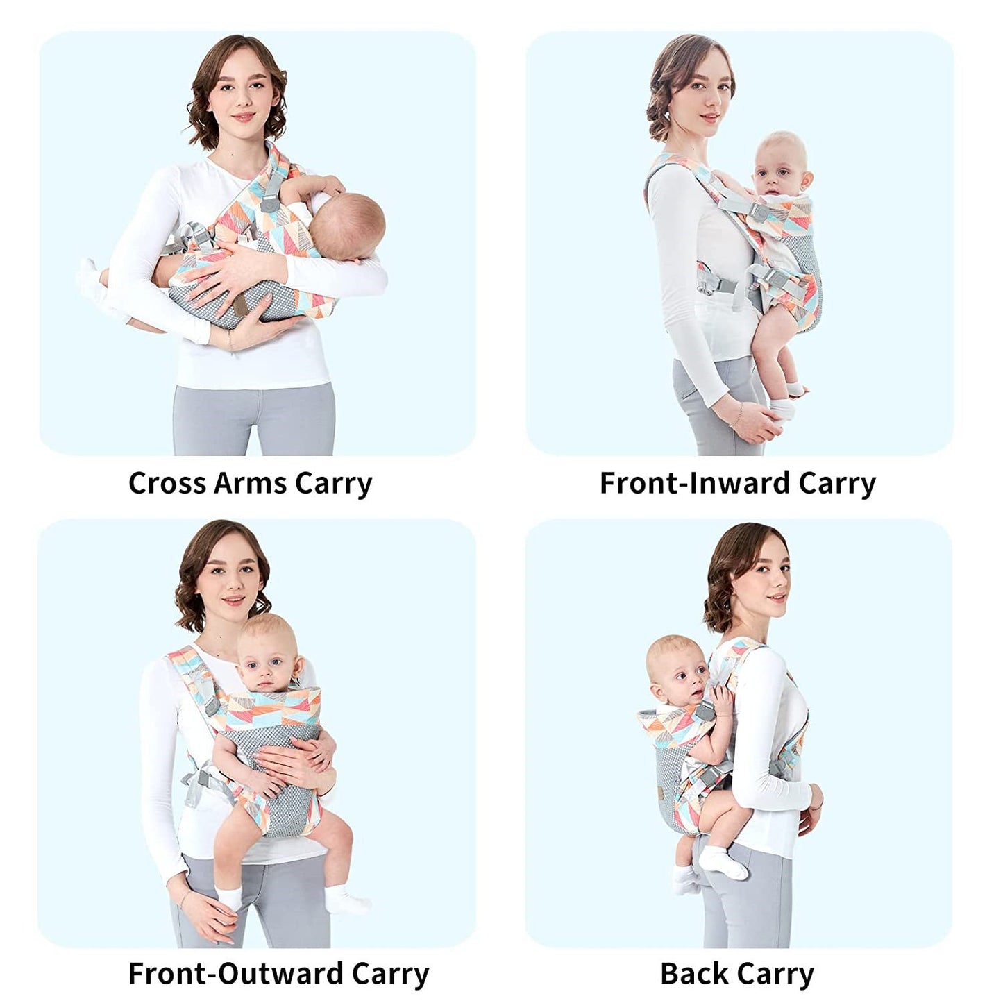 Baby Carrier, 4-in-1 Colorful Baby Carrier, Front and Back Baby Sling with Adjustable Holder