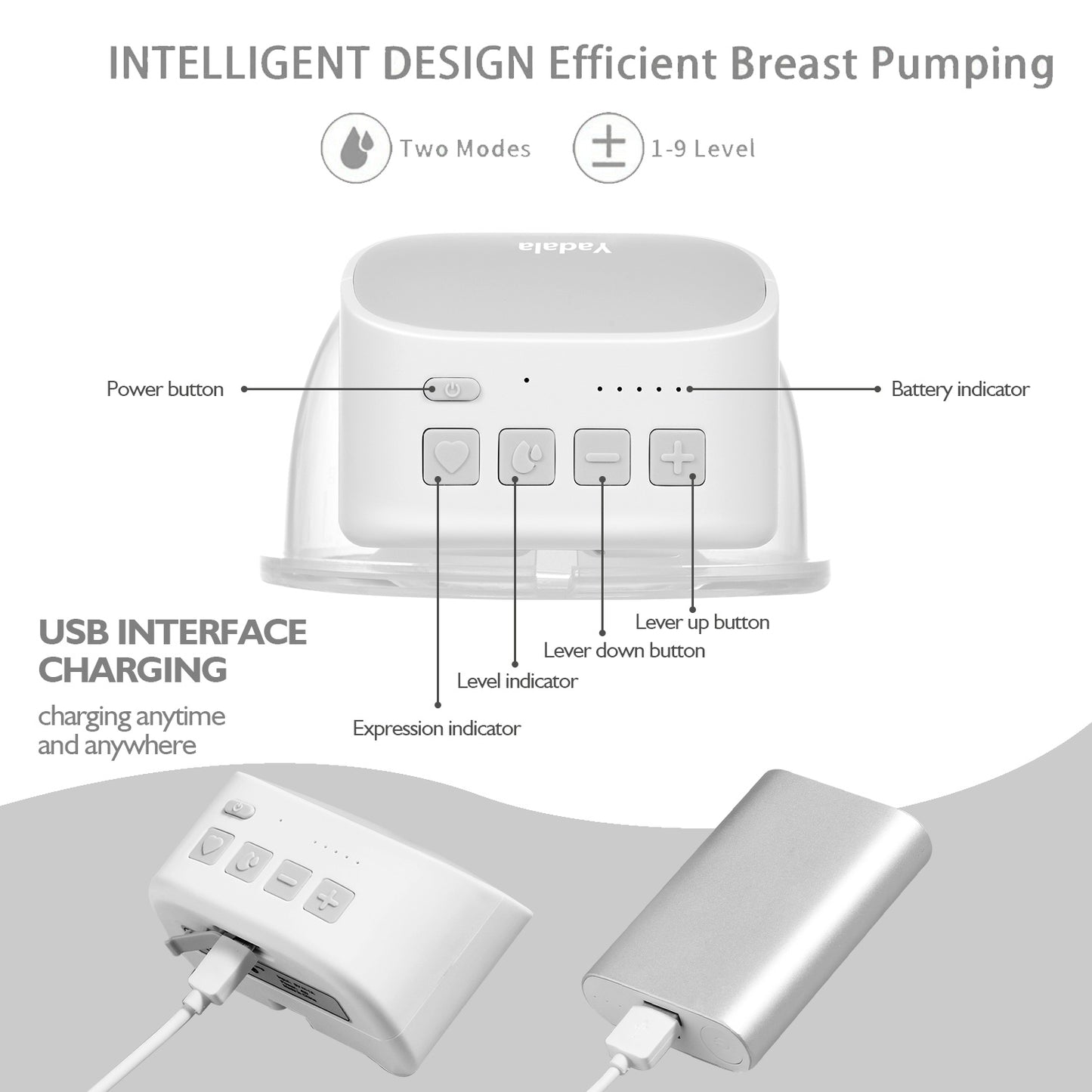 Braest Pump Hands Free Low Noise Automatic Yadala Double Breast Pump Portable Electric Breast Pump 24mm Grey