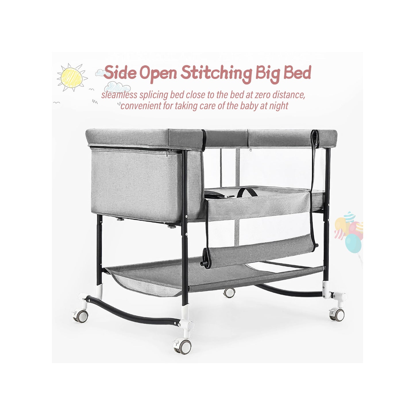 Baby Bassinets, Yadala 4 in 1 Portable Bassinet, Rocking Bed with Storage Basket for Newborns Girl Boy Infant