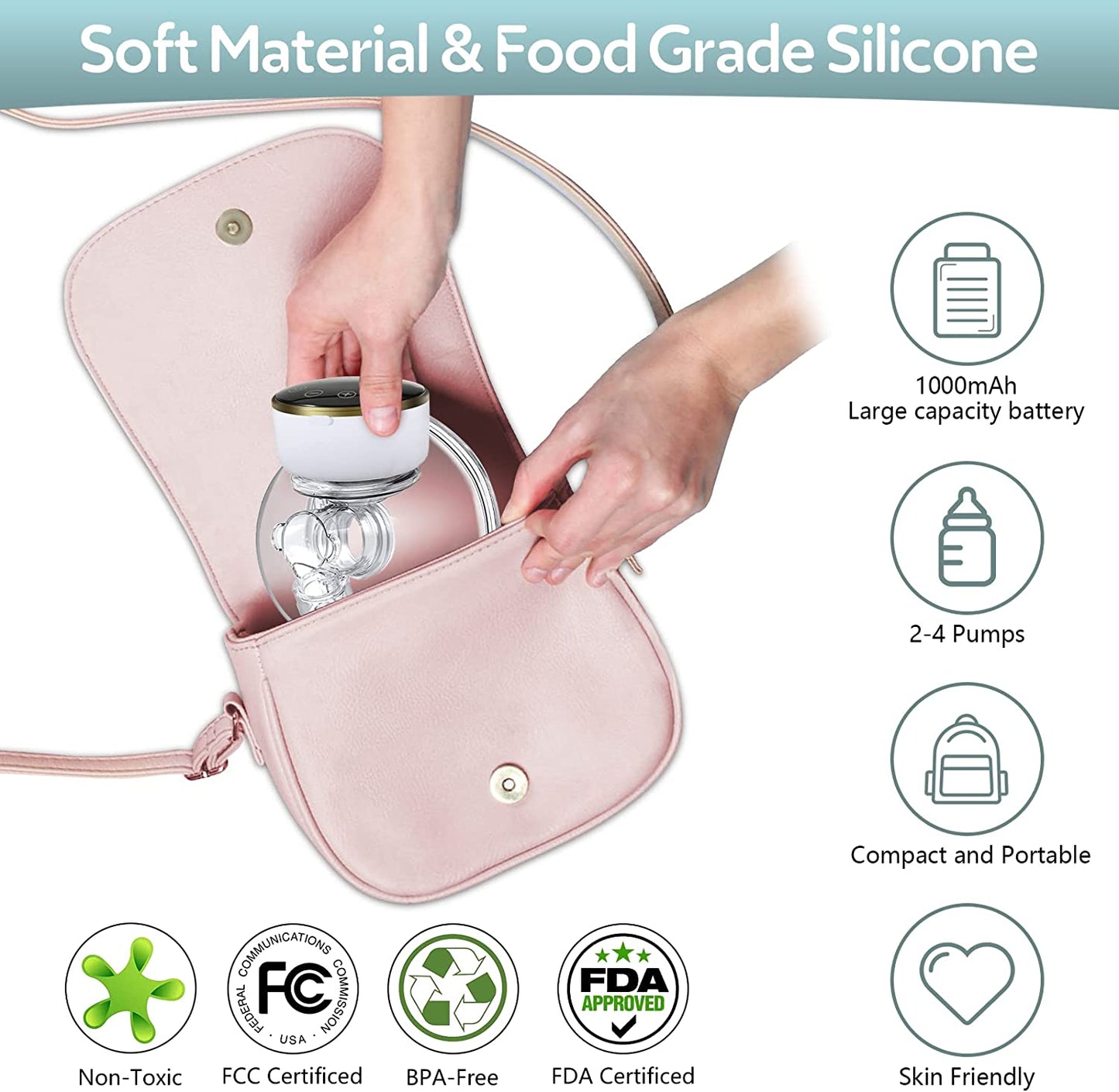 Wearable Wireless Breast Pump, Hands-Free Electric Breast Pump with 3 Modes 9 Levels - 24mm
