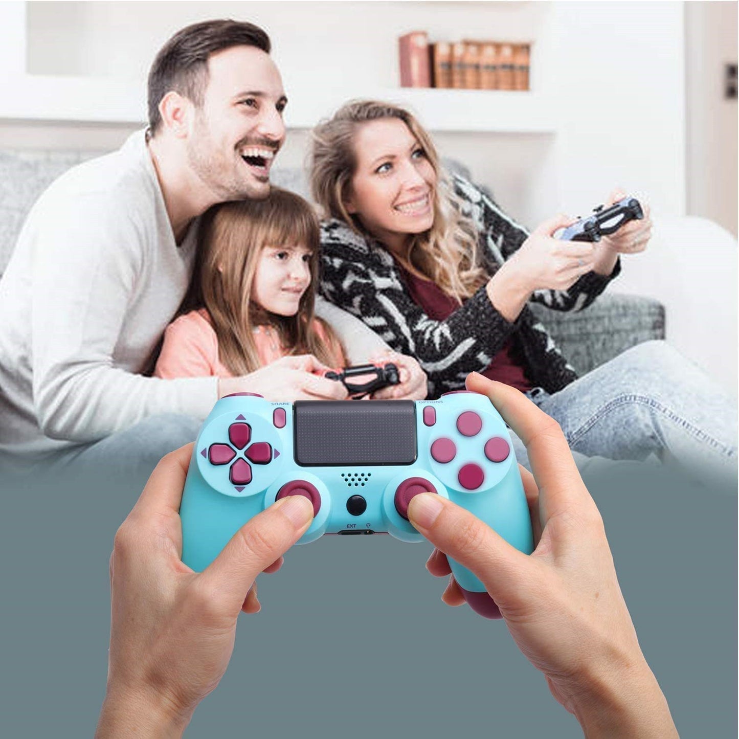 Wireless Game Controller Compatible with PS4,Analog Sticks/6-Axis Motion Sensor With Charging Cable - Berry Blue