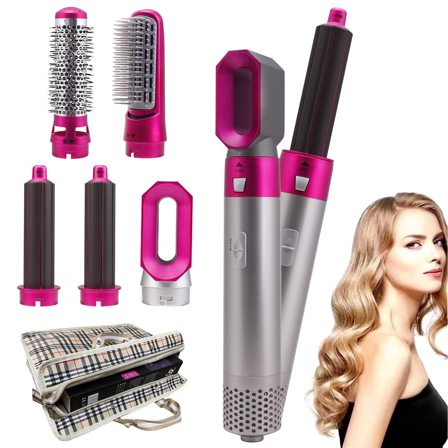 Elecsop 5 in 1 Hair Blower Brush Hairdryer Hair Curler Curling Iron Detachable Hair Styler Electric Hair Comb Rotating Hot Air Brush for All Hairstyle