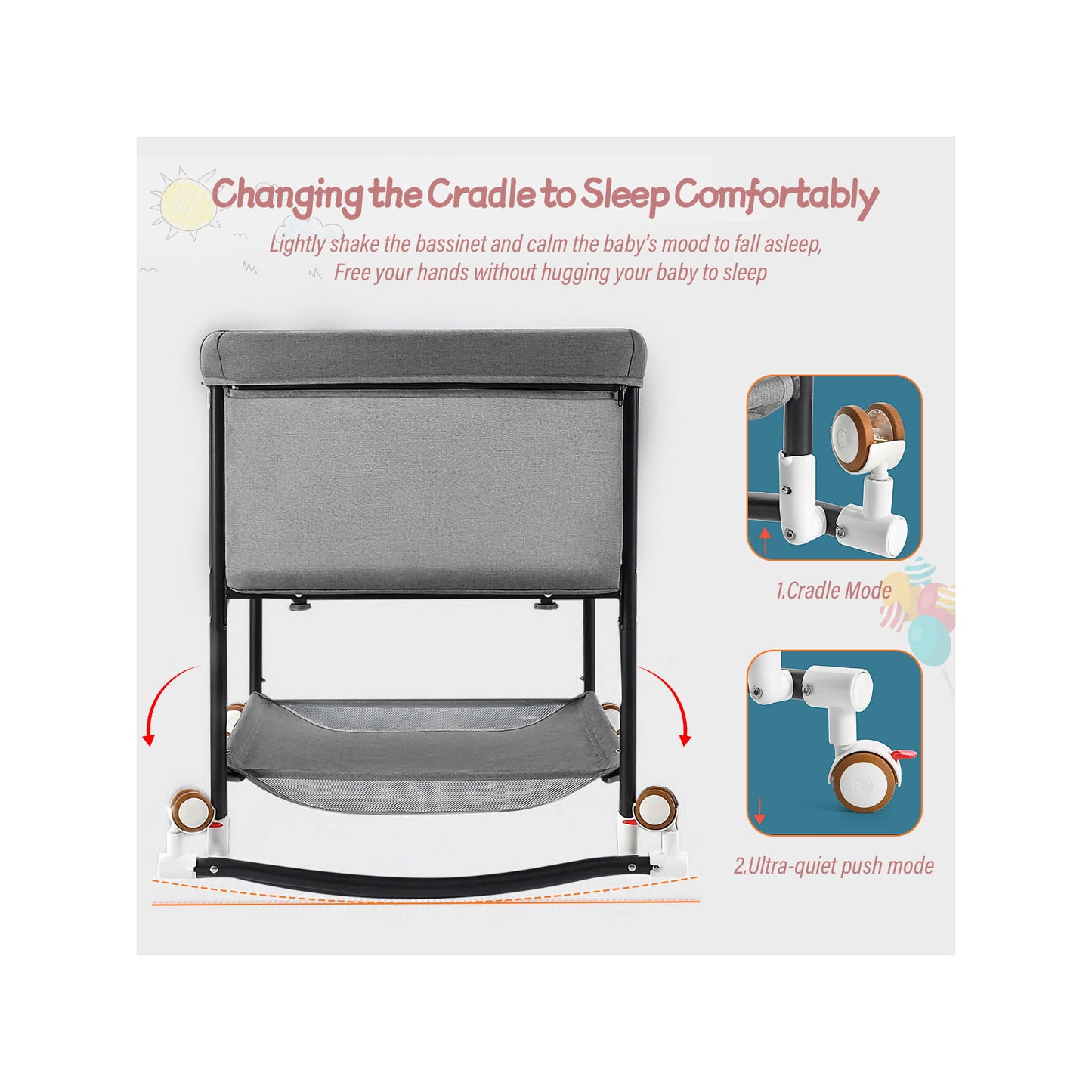 Baby Bassinets, Yadala 4 in 1 Portable Bassinet, Rocking Bed with Storage Basket for Newborns Girl Boy Infant
