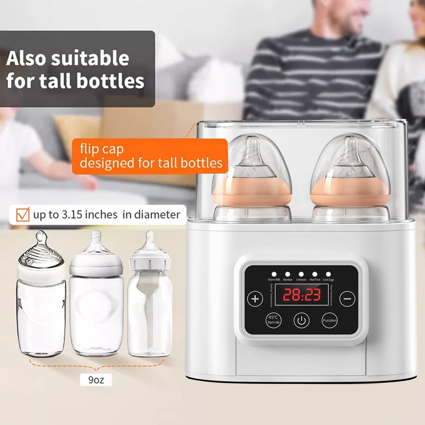 Laverner  Baby Bottle Warmer, Bottle Sterilizer, 6-in-1 Fast Bottle Warmer  Food Heater&Defrost, Baby Breast Milk Formula Warmer with LCD Display