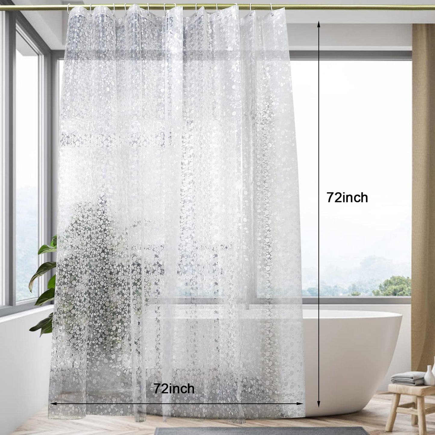 Waterproof Shower Curtain Liner, EVA Shower Curtain , Shower Liner for Shower Stall, Bathtubs, 72 x 72, 3D Pattern Watercube