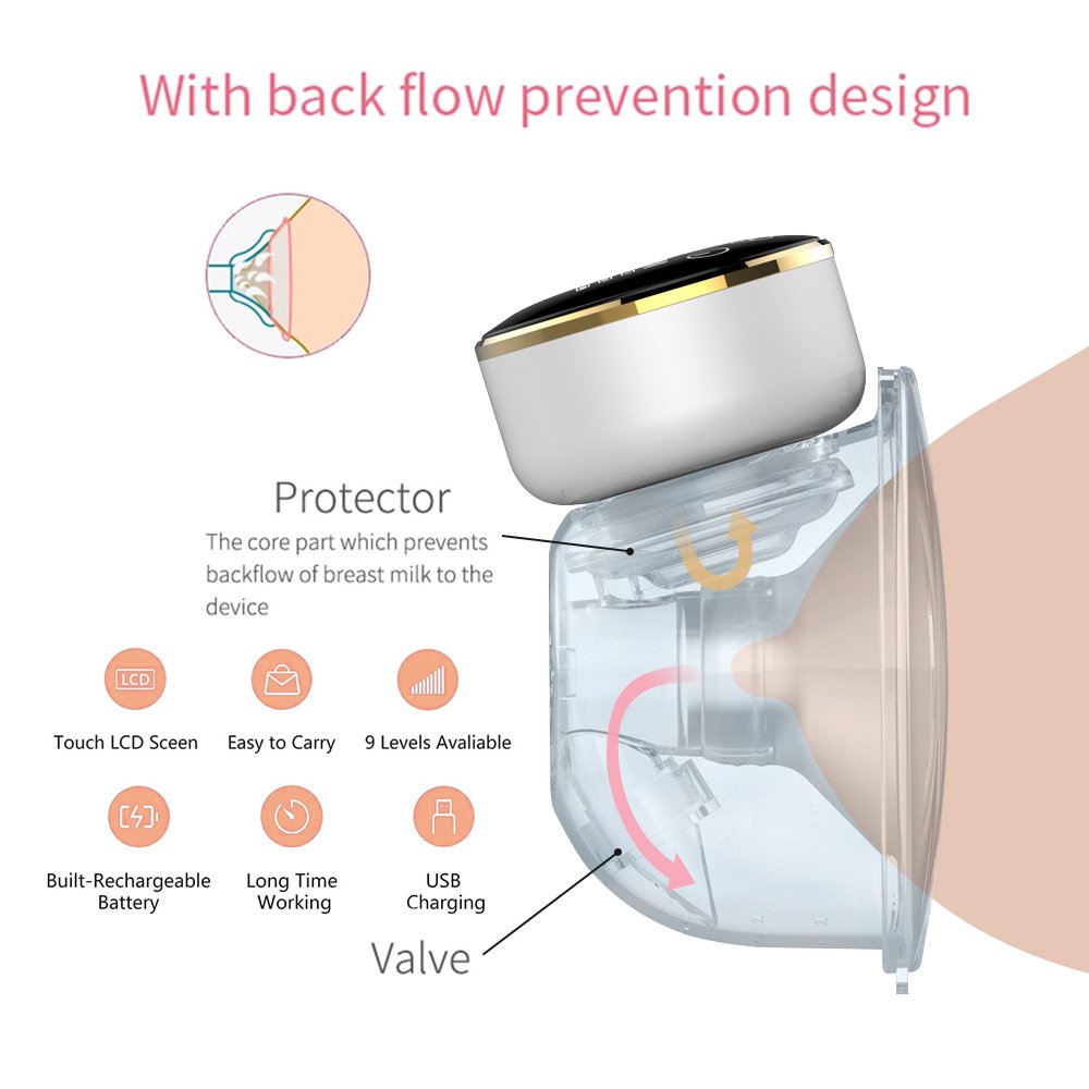 Yadala Electric Breast Pump, Wearable Hands-Free Breast Pump LED Display Integrated Invisible Large Suction Breast Collector Touch Breast Pump