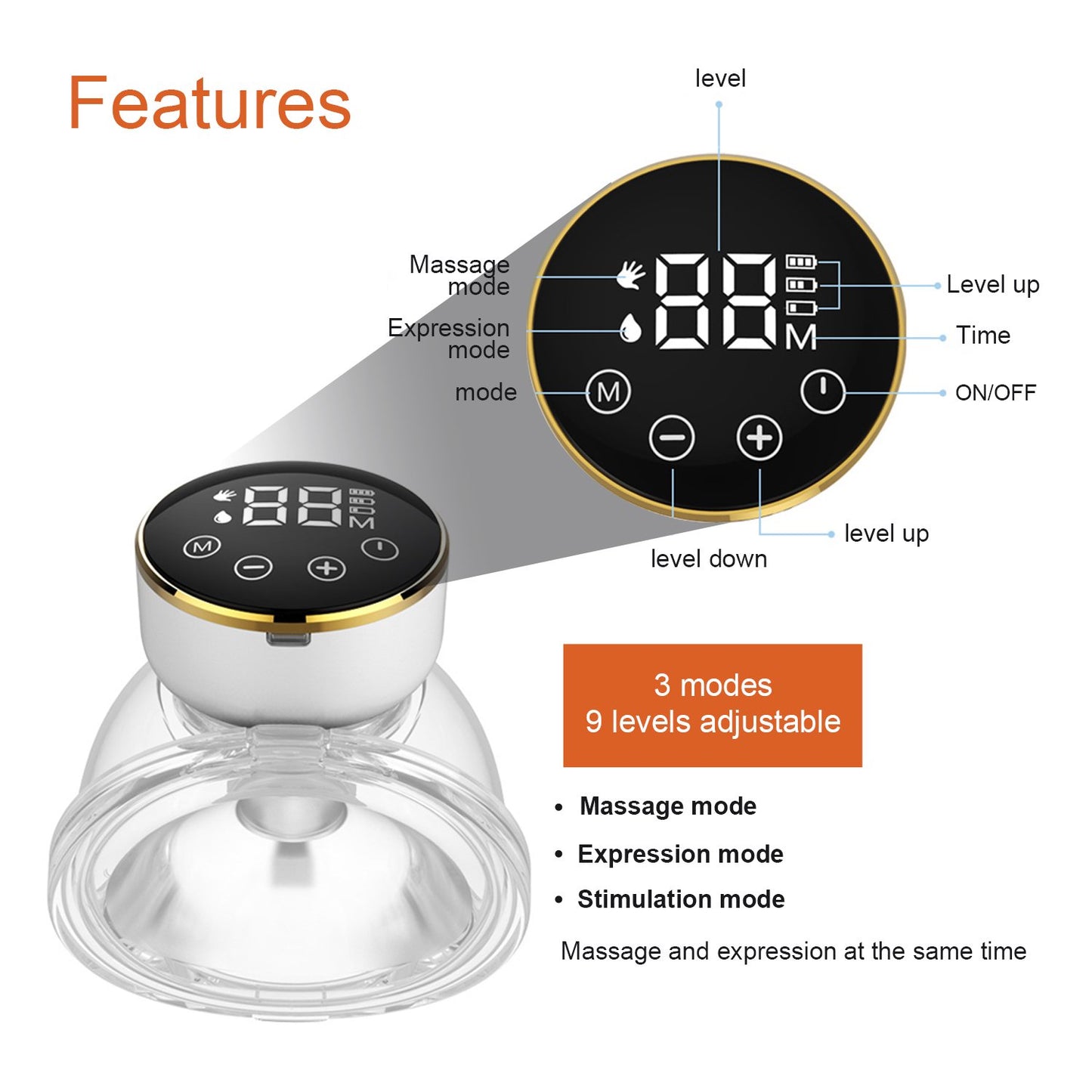 Yadala Electric Breast Pump, Wearable Hands-Free Breast Pump LED Display Integrated Invisible Large Suction Breast Collector Touch Breast Pump