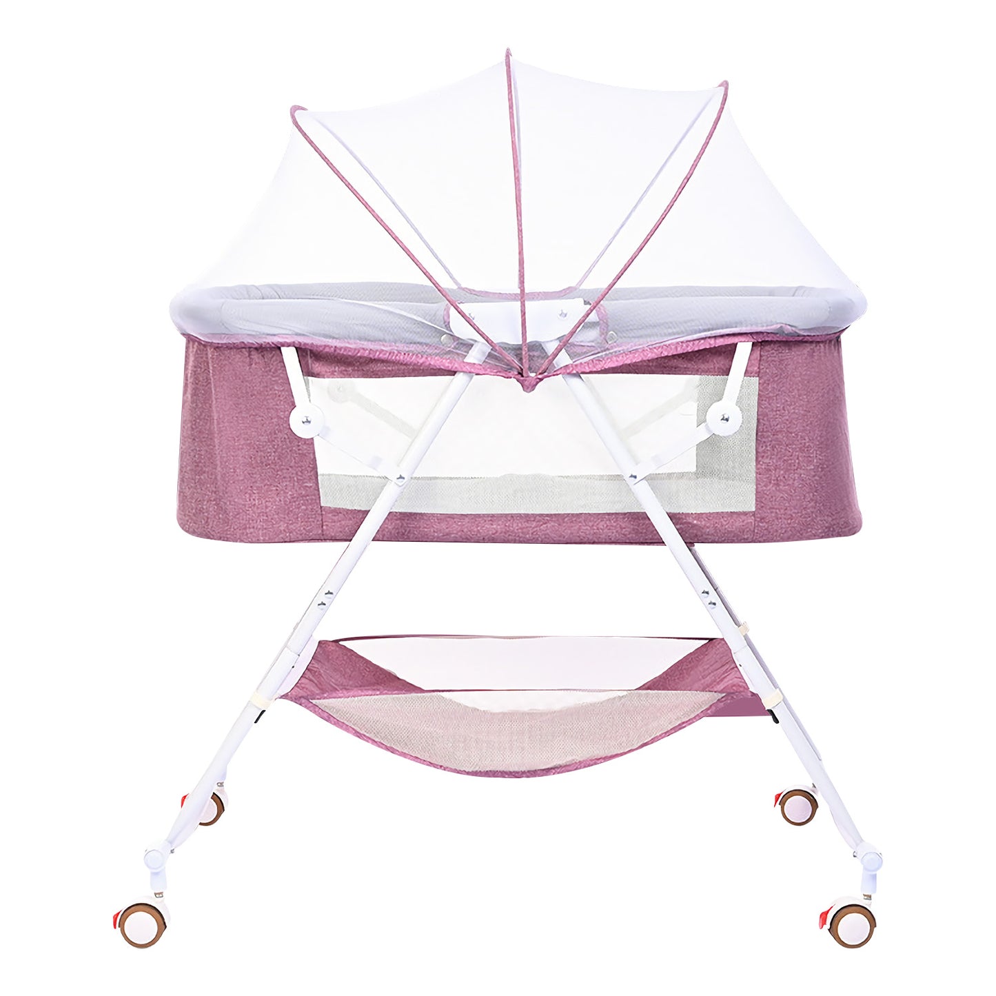 Bassinet for Babies, 4 in 1 Portable Rocking Bassinet with Breathable Net and Harmless Mattress, Quick-Fold Crib for Newborn Girl Boy Infant, Purple