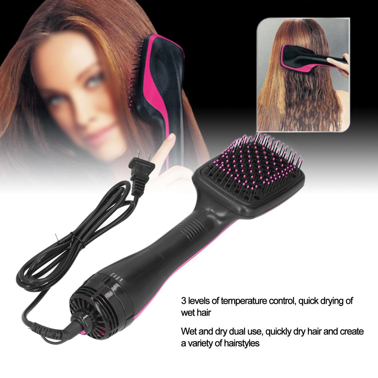 Blow Dryer with Comb, 2 in 1 Negative Lonic Hair Dryer Brush for Hair Care and Eliminate Frizzing, Electric Hot Air Styling