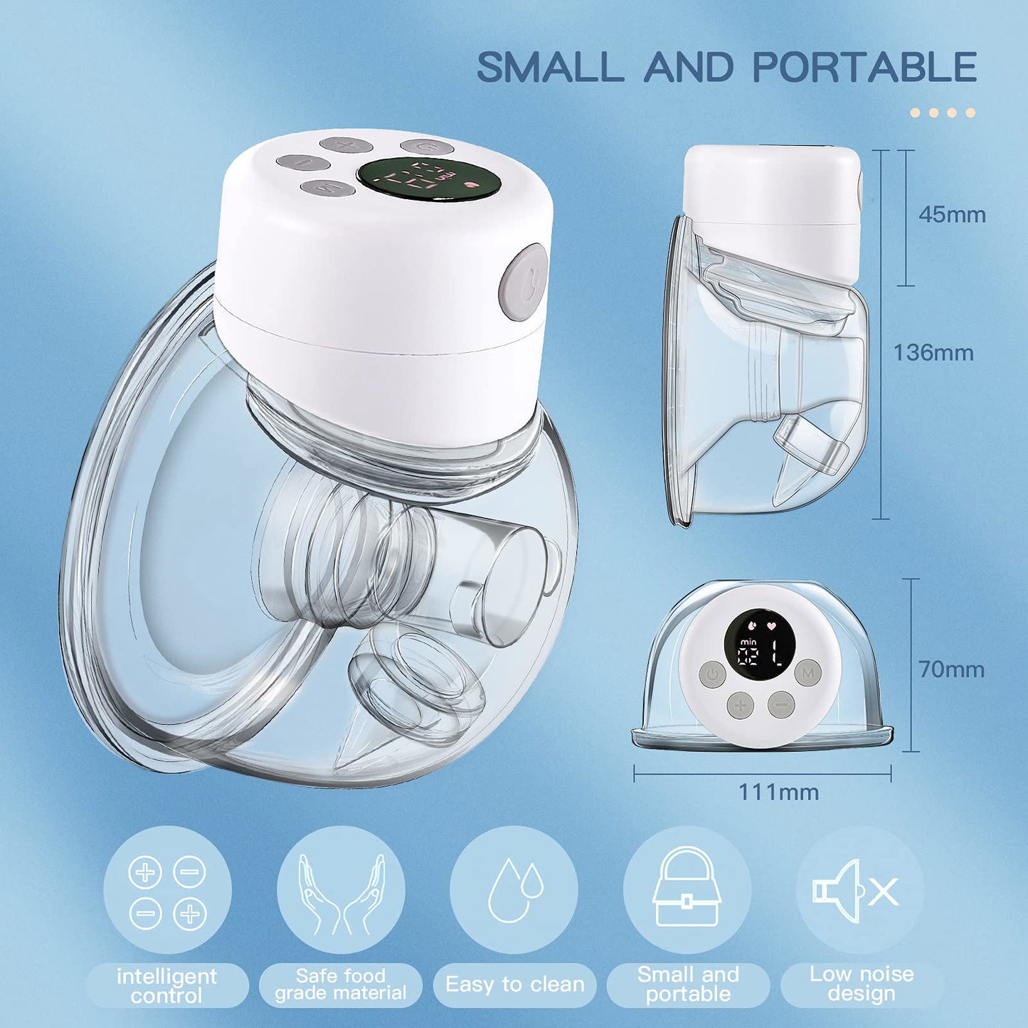 Wearable Electric Breast Pump Yadala Cordless Portable Breast Pump with LCD Display and Memory Function 2 Modes & 9 Levels Adjustment