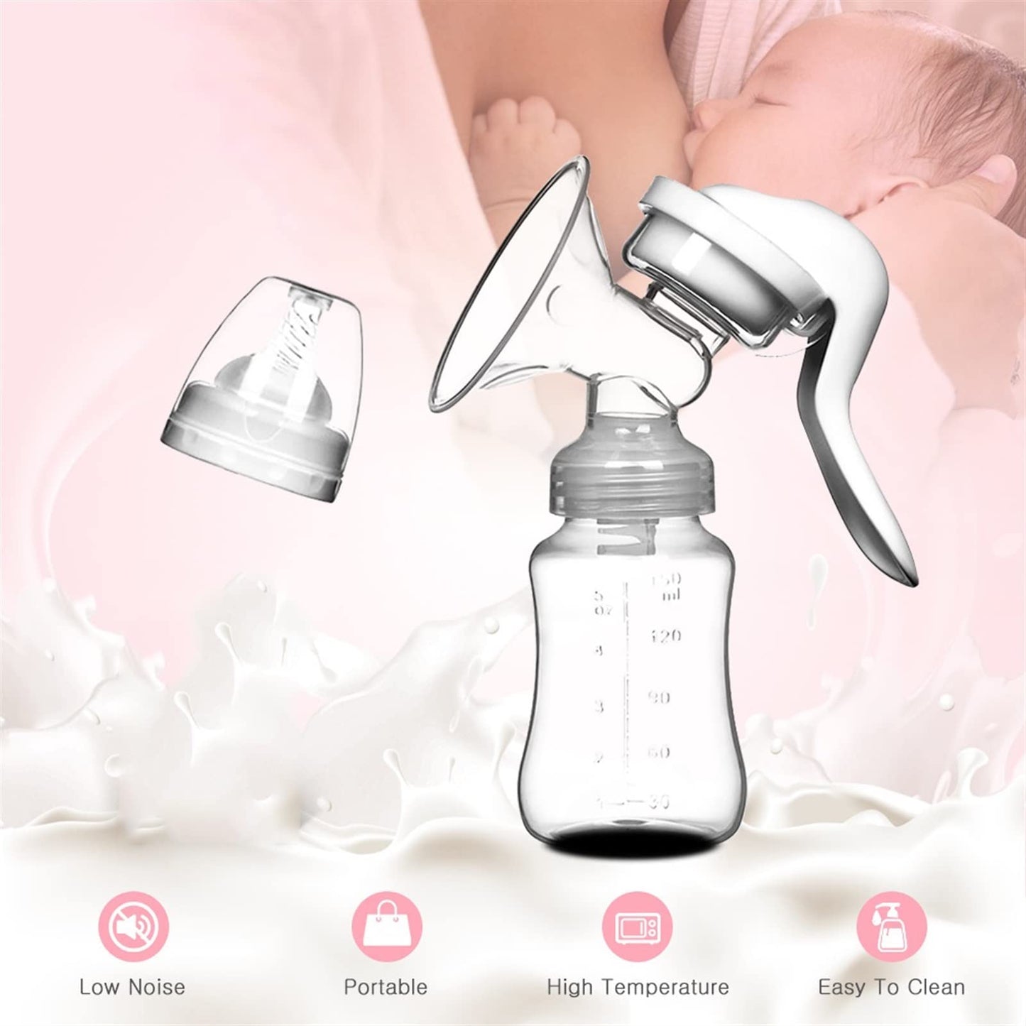 Manual Breast Pump, Adjustable Suction Silicone Hand Pump Breastfeeding, Portable Manual Breast Pump