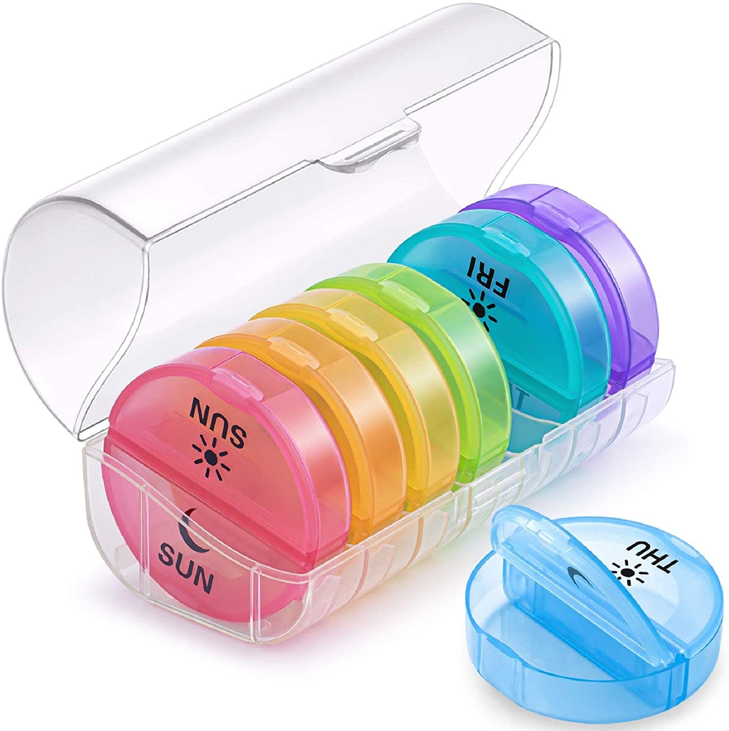 Daily Pill Organizer (Twice-a-Day) - Weekly AM/PM Pill Box, Round Medicine Organizer, 7 Day Pill Container, Vitamin Organizer for Vitamin Fish Oils Supplement