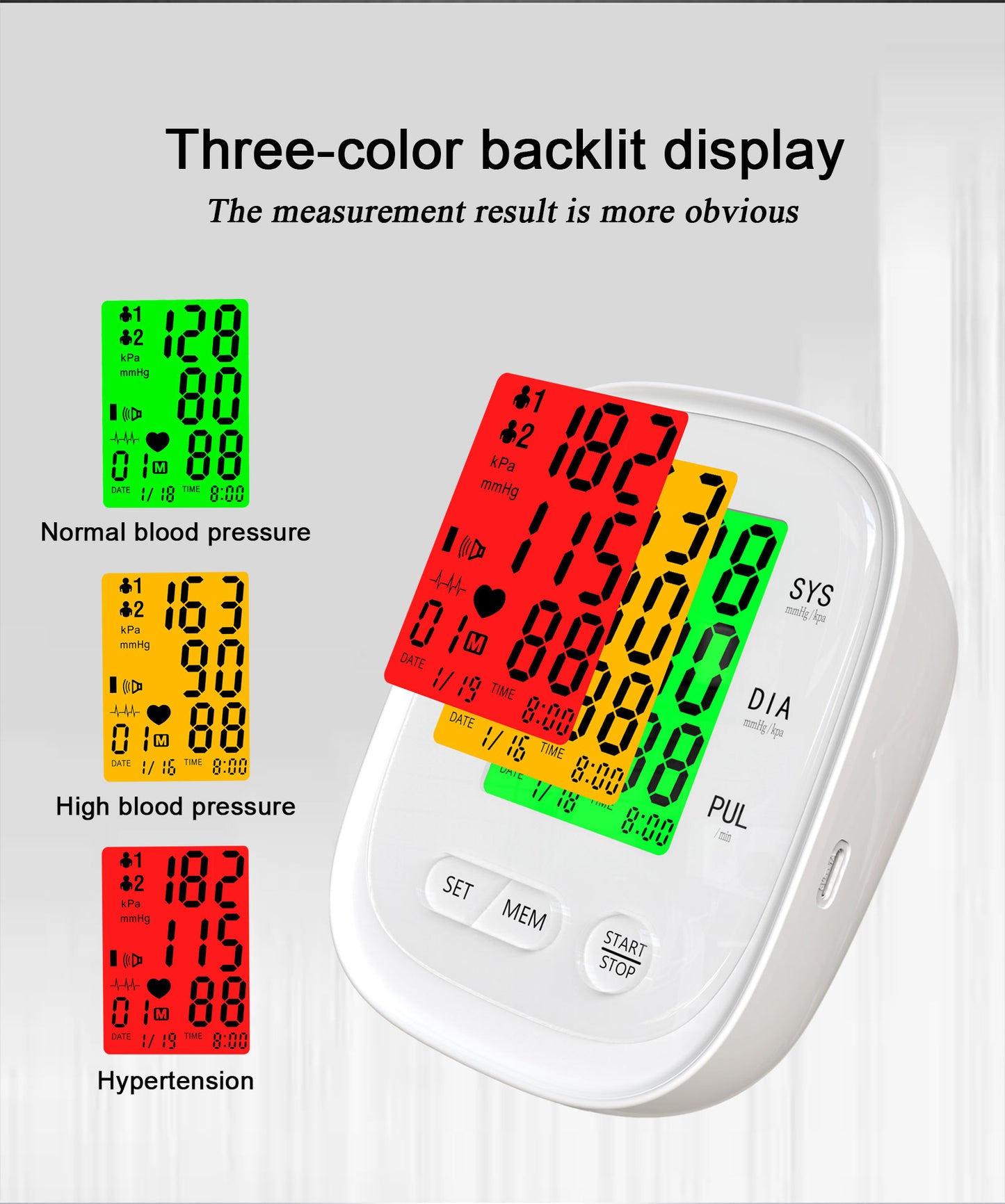 Blood Pressure Machine Upper Arm, Automatic BP Blood Pressure Monitor, Rechargable Heartbeat Rate Pulse Machine, 2x90 Memory