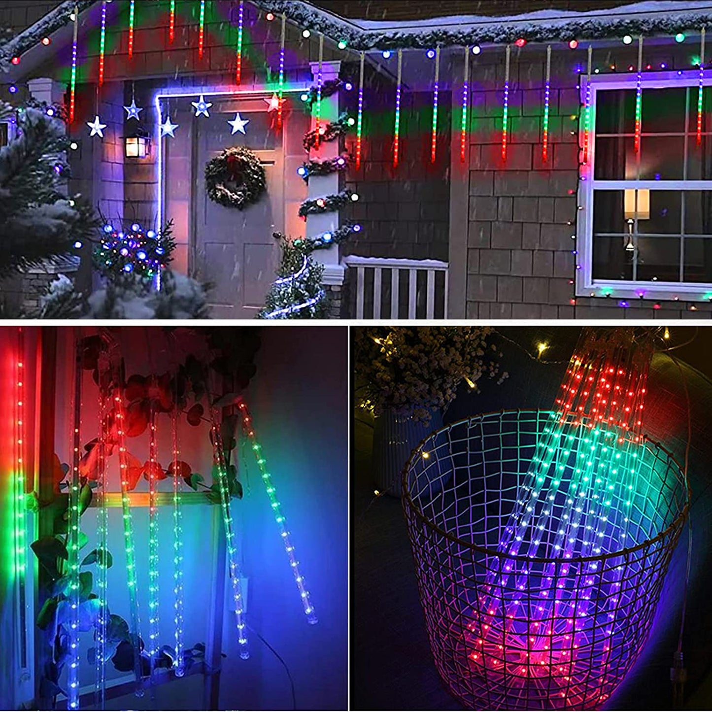Christmas Meteor Shower Lights, 12 inch 10 Tubes 240 LED Cool White Falling Rain Christmas Tree Light, Outdoor Cascading Icicle Plugin Christmas Light with Timer for Xmas Tree Holiday Decor