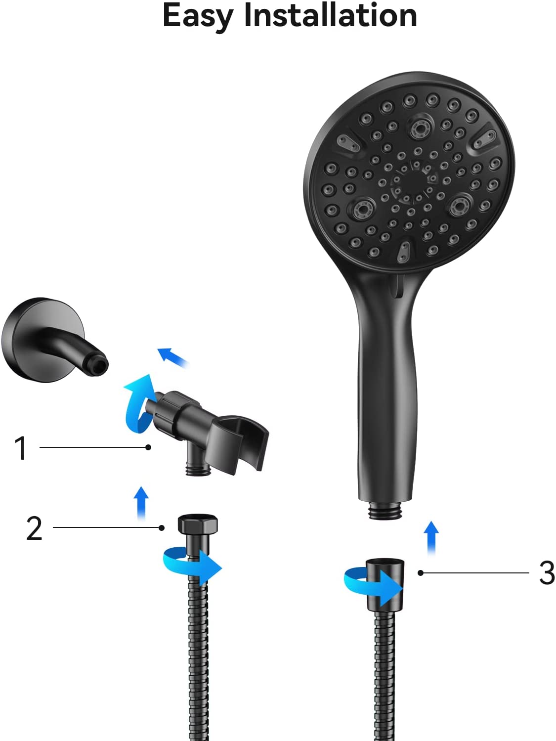 Nasi Shower Head with Handheld, 10-mode High Pressure Handheld Shower Heads with 59 Inch Hose, Hydro Jet Shower Head with Handheld Spray, Matte Removable Camper Shower Head