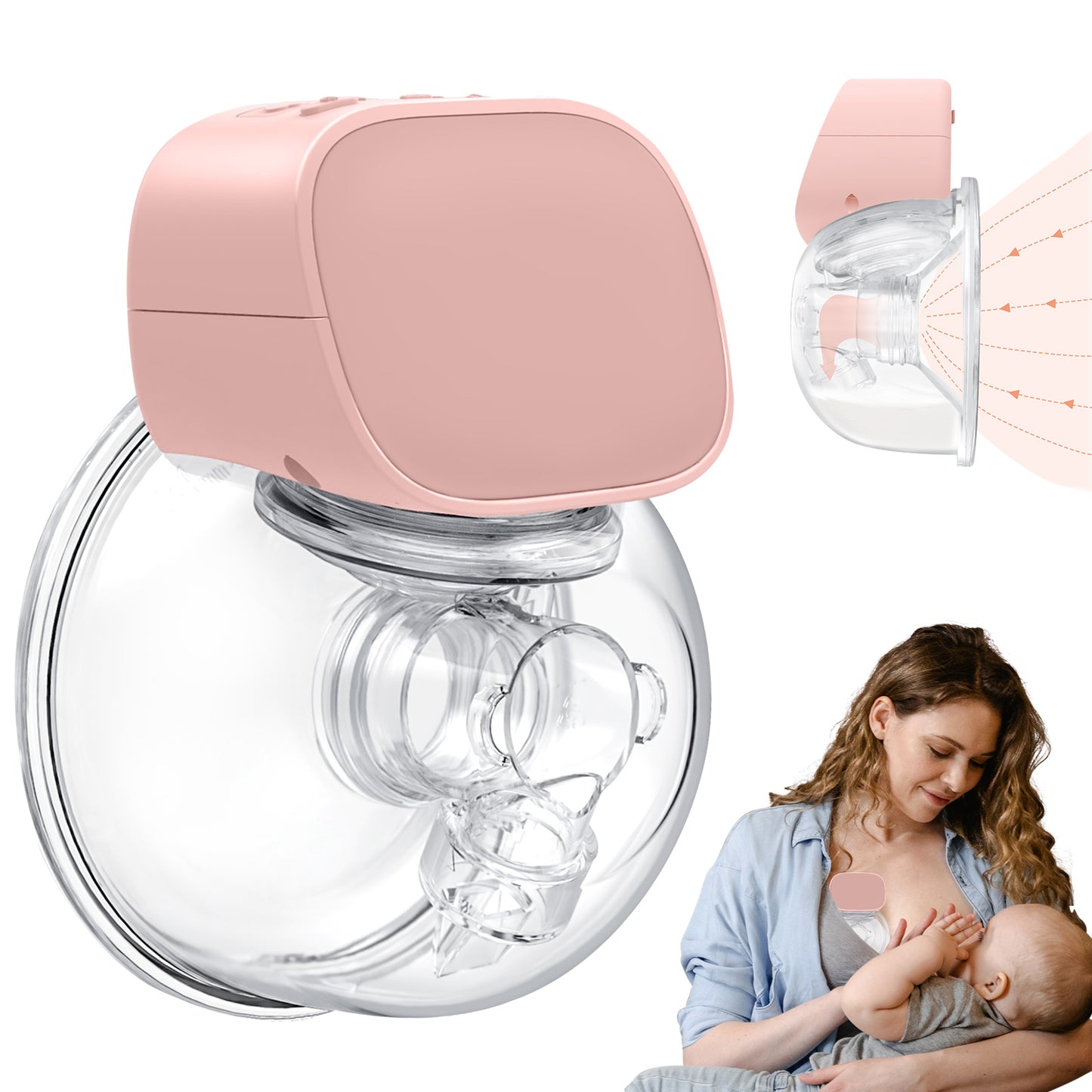 Yadala Wearable Breast Pump - Electric Hands-Free Portable Breastfeeding Breast pump, Spill-Proof Ultra-Quiet Pain Free Breast Pump with 2 Mode & 5 Levels, 24mm- Pink