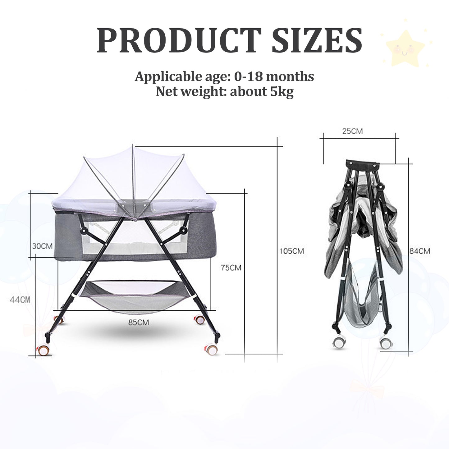 Bassinet for Babies, Zechiy 4 in 1 Portable Rocking Bassinet with Breathable Net and Harmless Mattress, Quick-Fold Crib for Newborn Girl Boy Infant, Purple