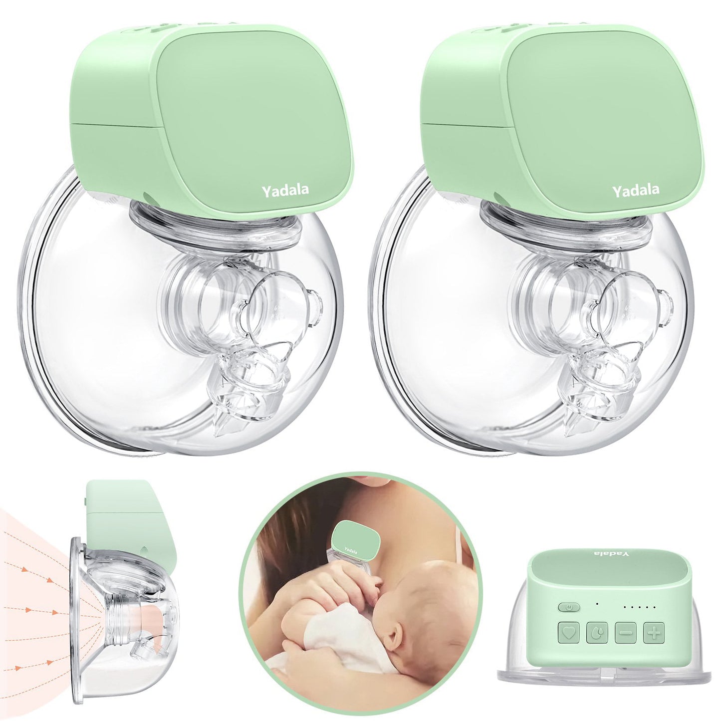 Yadala Wearable Breast Pump, Hands Free Portable Wireless Electric Breast Pump with 2 Modes 5 Levels and Breastmilk Storage Bags