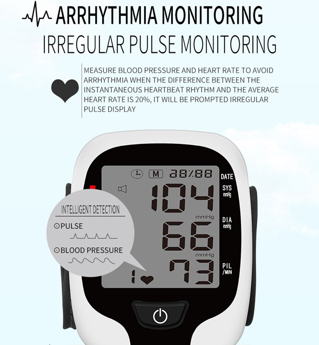 Wrist Blood Pressure Monitor, Wireless Blood Pressure Cuffs Machine, BP Heart Rate Monitor with LCD Backlit Display for Home