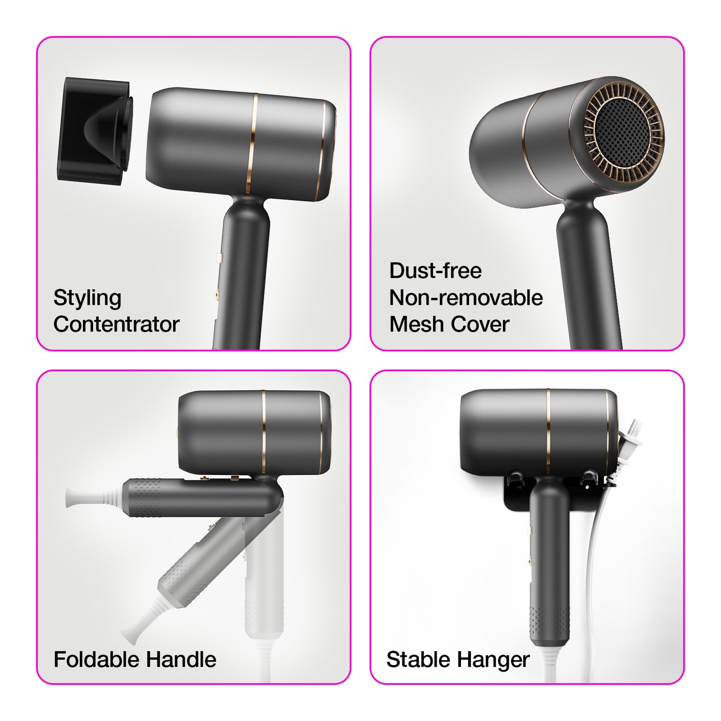 Hair Dryer, 1800W Professional Blow Dryer, Ionic Hair Dryer with Diffuser, Foldable Handle Hair Dryer, Constant Temperature Hair Care