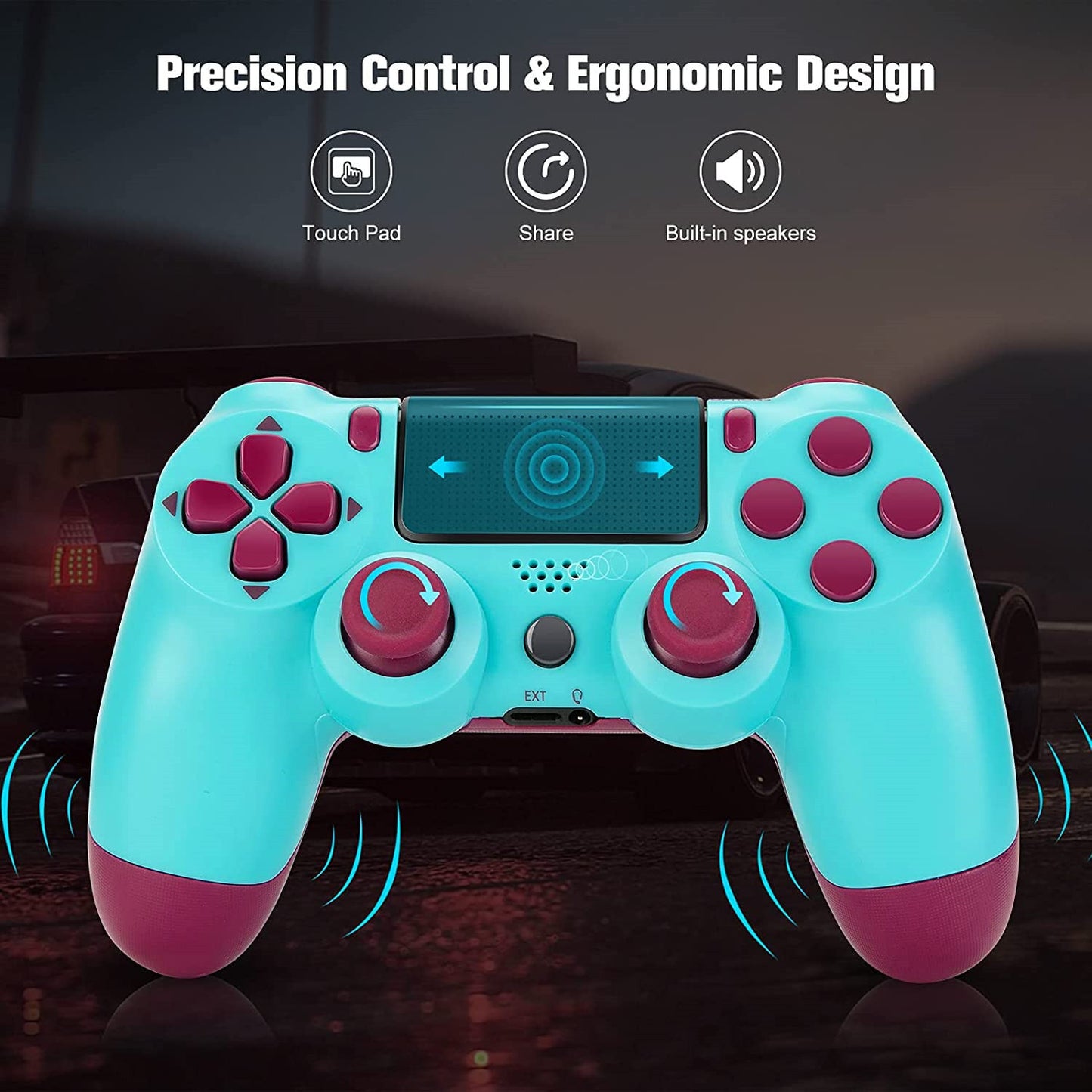 Wireless Game Controller Compatible with PS4,Analog Sticks/6-Axis Motion Sensor With Charging Cable - Berry Blue