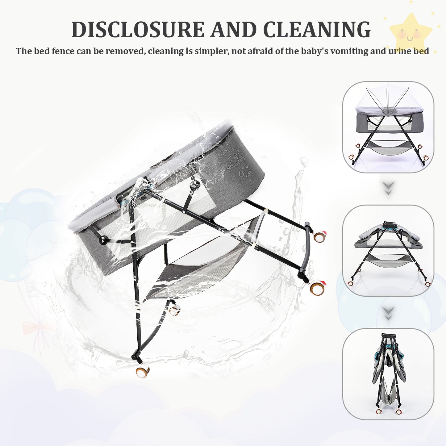Bassinet for Babies, Zechiy 4 in 1 Portable Rocking Bassinet with Breathable Net and Harmless Mattress, Quick-Fold Crib for Newborn Girl Boy Infant, Purple