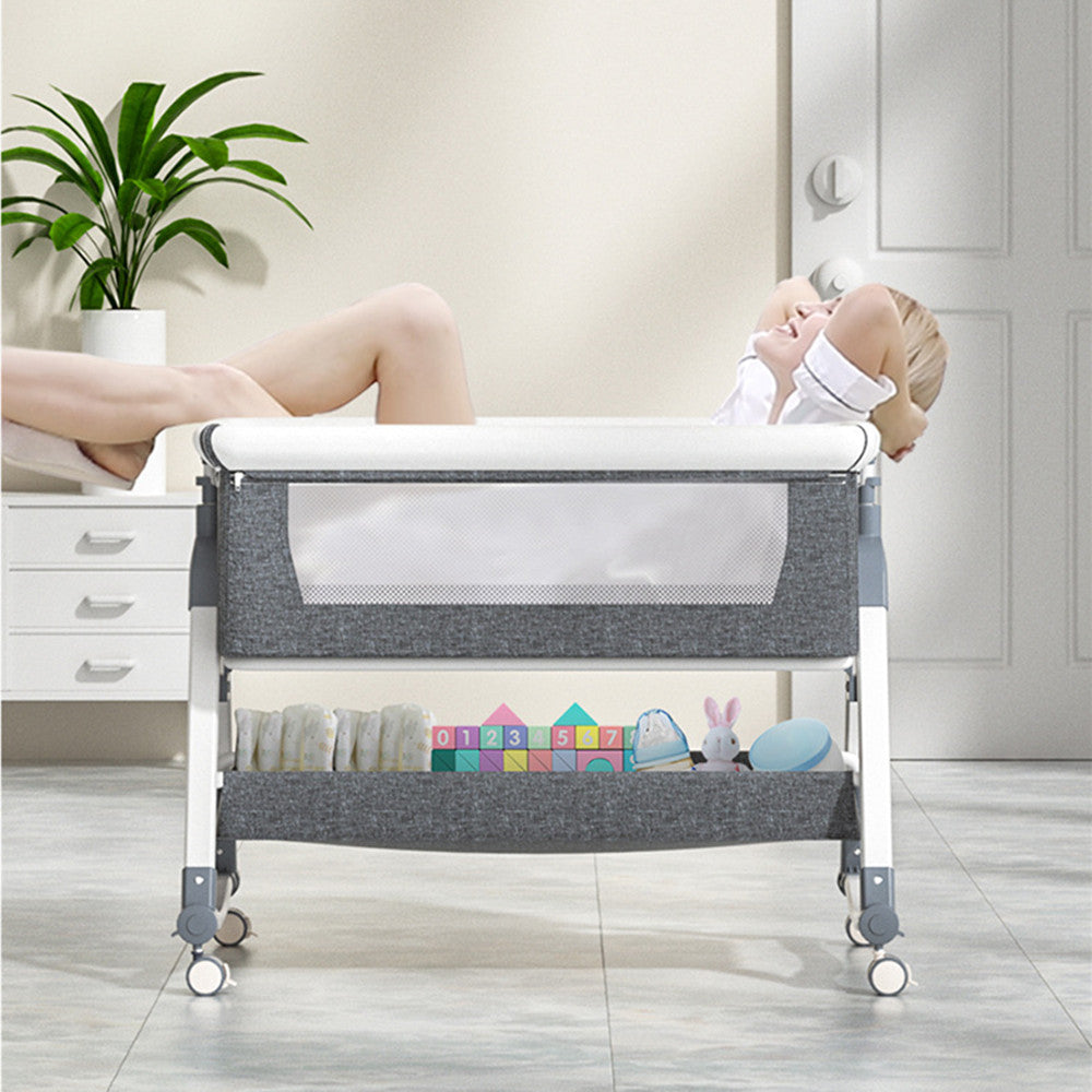 Yadala Bedside Cribs, Baby Bassinet 3 in 1 Travel Baby Crib Baby Bed with Breathable Net, Adjustable Portable Bed for Infant/Baby with Detachable Mosquito net and Mattress,Gray