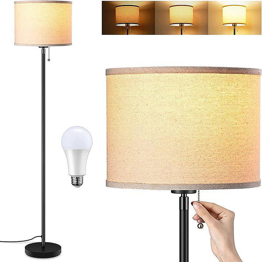 Floor Lamp for Living Room, 15W LED Floor Lamp, Tall Modern Standing Lamp with Linen Shade, 3 Brightness Levels, Mid Century Floor Lamp for Bedrooms, Office
