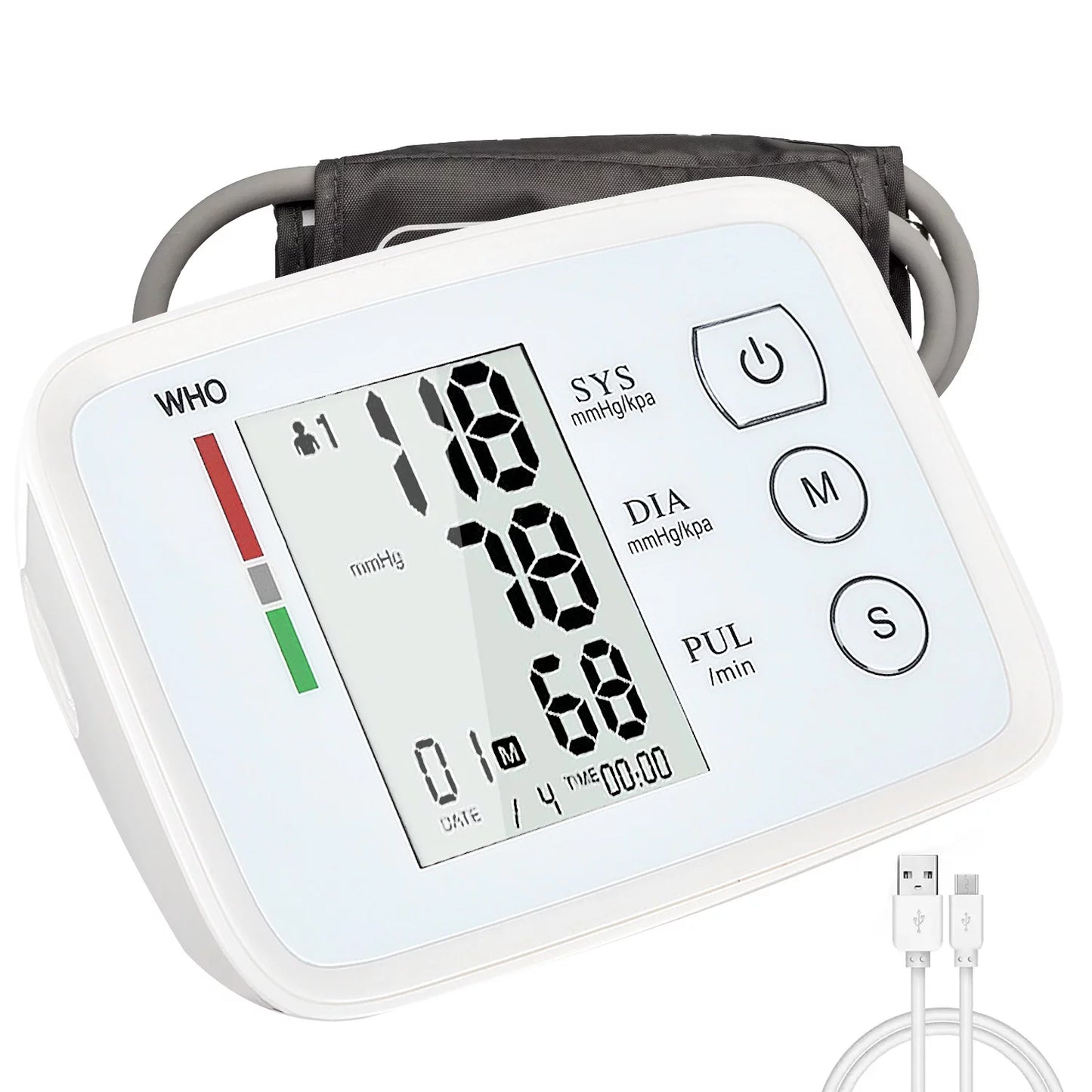 Blood Pressure Cuff, Rechargable Upper Arm Blood Pressure Monitor BP Machine, Accurate Blood Pressure Machine Kit, Pulse Rate Monitor for Home Use
