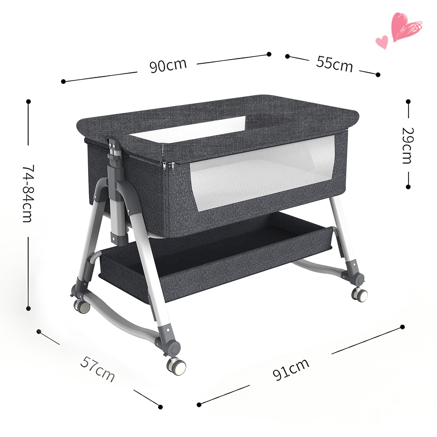 Laverner Baby Bassinets, 3 in 1 Bedside Bassinet Cribs, Easy Folding Portable Bedside Sleeper for Baby with Storage Bag
