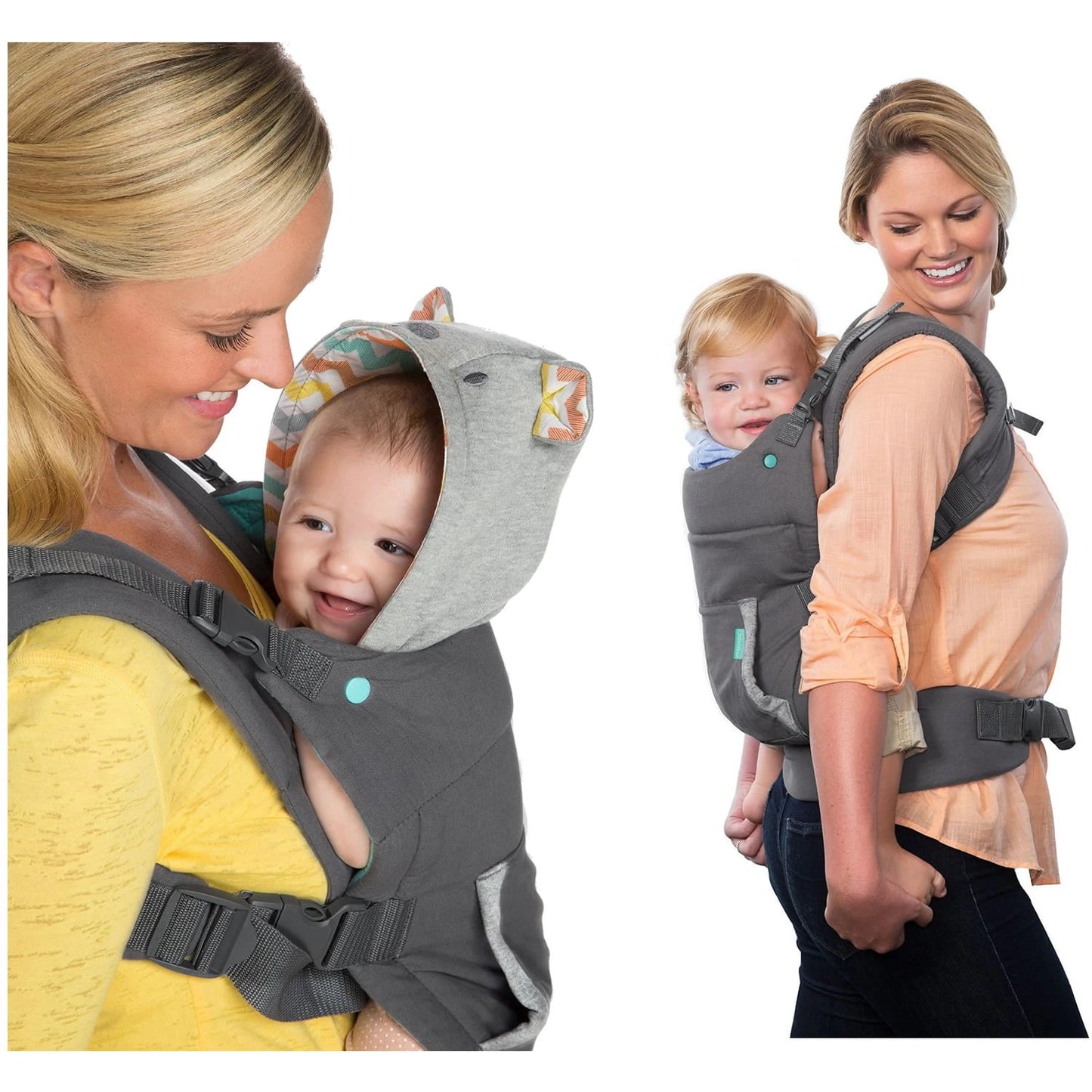 Yadala Baby Carrier, 2-in-1 Detachable Bear-Themed Gray Baby Carrier, Front and Back Backpack for Toddlers