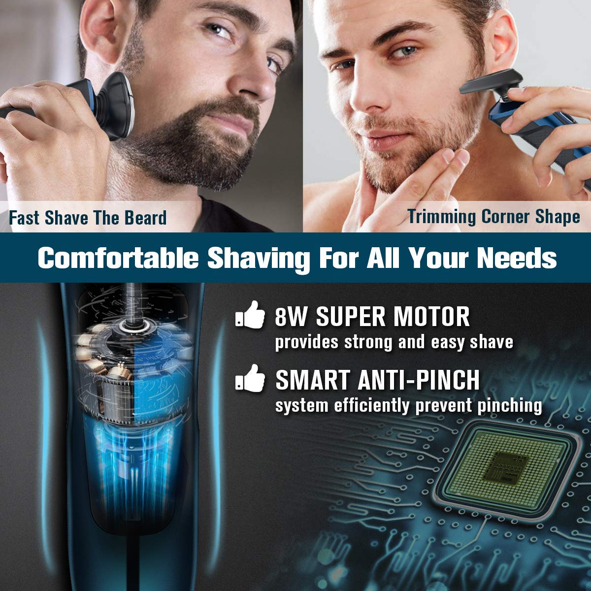 Electric Razor for Men, 2 in 1 Mens Electric Shavers, Dry Wet Waterproof Rotary Shaver Razors