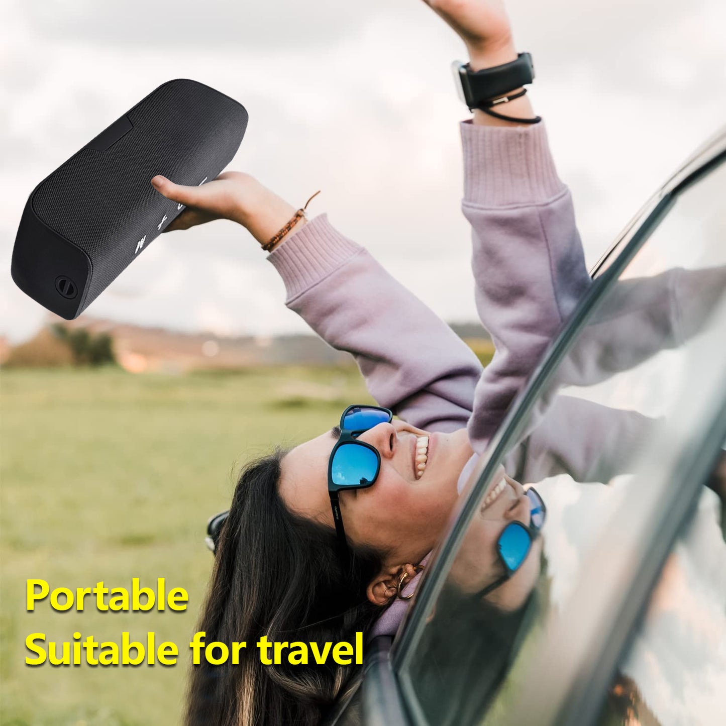 Portable Wireless Bluetooth Speaker, IPX5 Waterproof Bluetooth Speaker with FM Radio and Fabric Design, Black