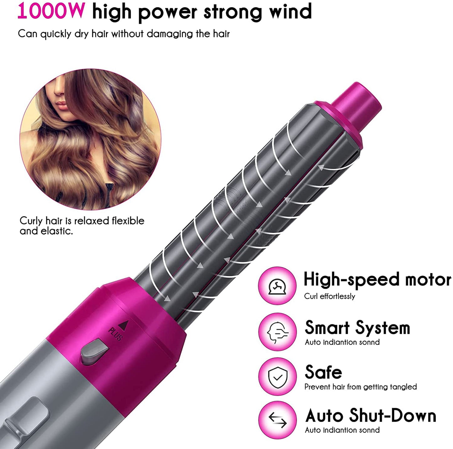 Elecsop 5 in 1 Hair Blower Brush Hairdryer Hair Curler Curling Iron Detachable Hair Styler Electric Hair Comb Rotating Hot Air Brush for All Hairstyle