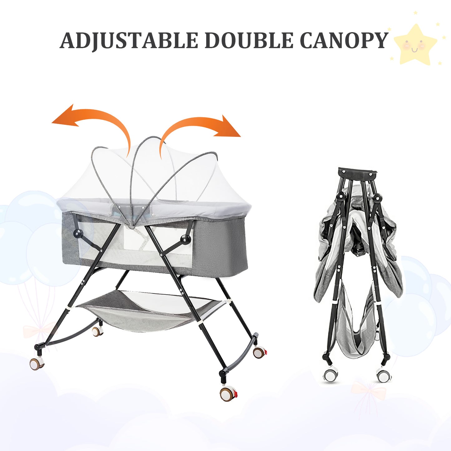 Bassinet for Babies, Zechiy 4 in 1 Portable Rocking Bassinet with Breathable Net and Harmless Mattress, Quick-Fold Crib for Newborn Girl Boy Infant, Purple