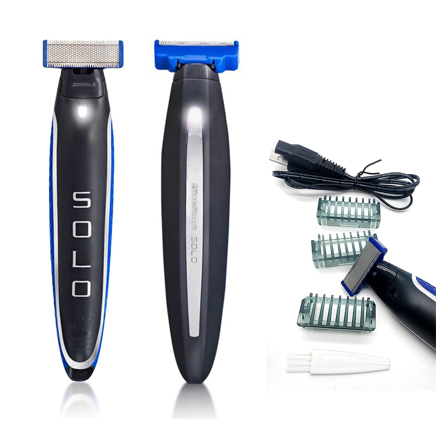 SOLO Men's Rechargeable Full Body Hair Trimmer, Electric Razor for Man,Shaver and Groomer, Blue