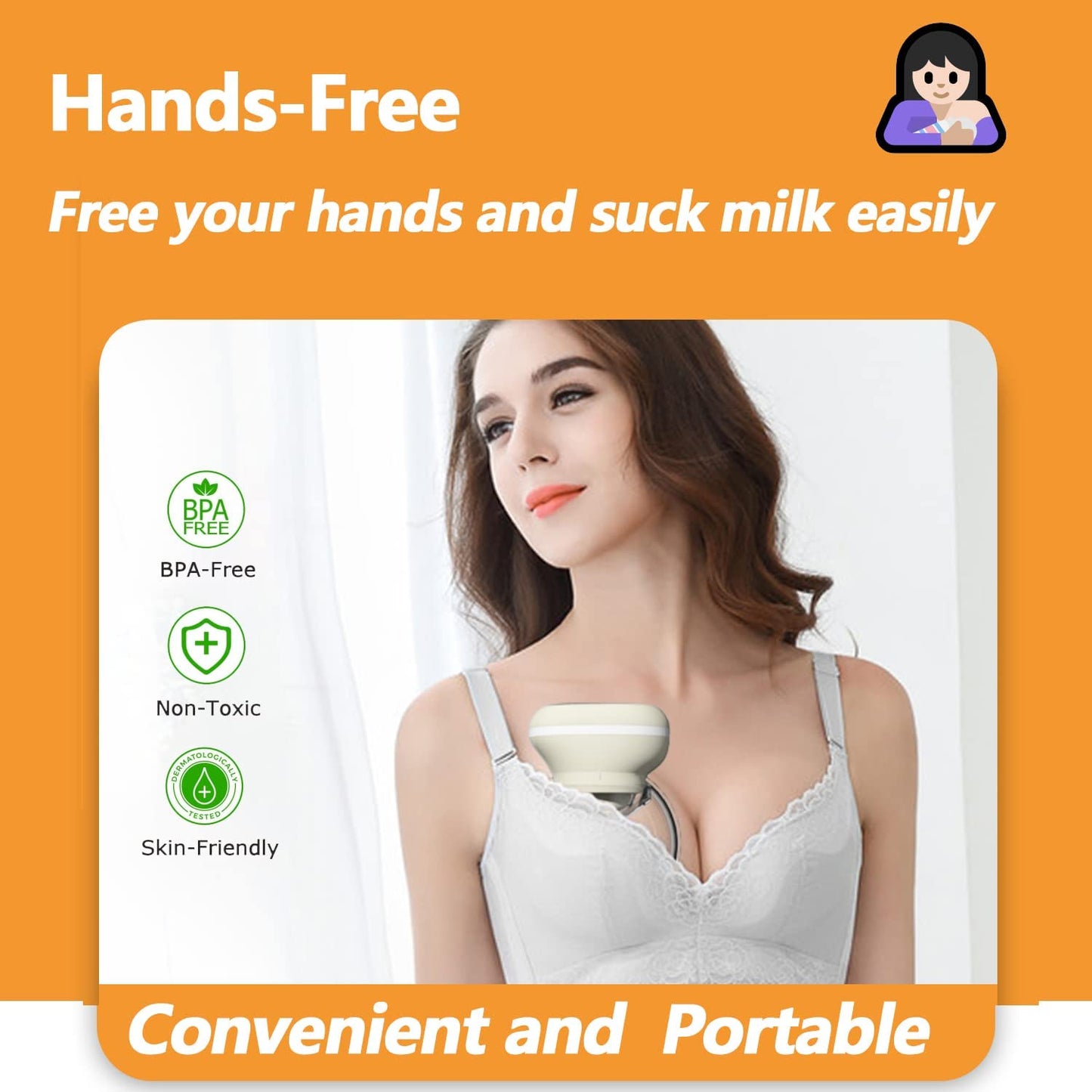 Wearable Breast Pump, Hands Free Electric Breast Pump with 2 Modes, 9 Levels -24mm